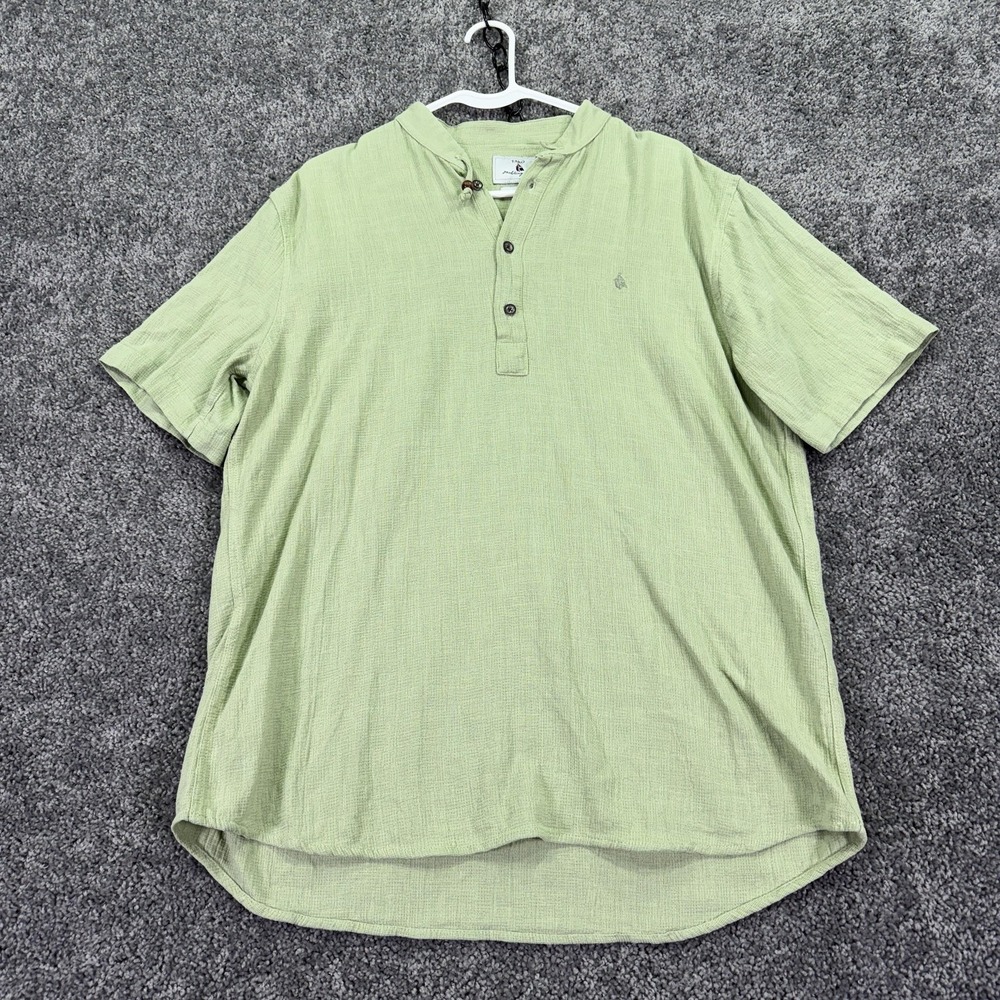 FARO Yachting Club Shirt Mens XL Green Short Sleeve Henley Linen Blend Nautical